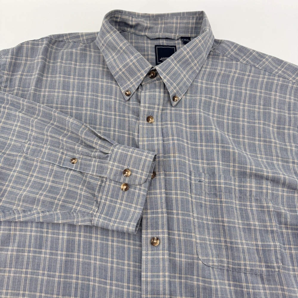 Arrow USA 1851 Plaid Long Sleeve Button Down Shirt Mens XL Blue Pocket